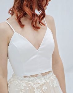 Formal Crop Top, Bridal Crop Top, Bridal Bustier, Tulle Wedding Skirt, White Tulle Skirt, Two Piece Wedding Dress, Bridal Skirts, Bridal Tops, Satin Crop Top