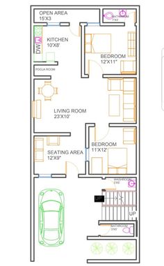 the floor plan for a small house with two bedroom and living room in one area