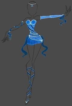 a drawing of a woman in a blue dress with her arms outstretched and legs spread out