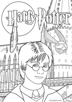 harry potter from harry potter coloring page with hog potter and his castle in the background