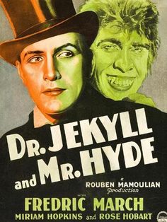 a movie poster for dr jekyll and mr hyde with two men in top hats