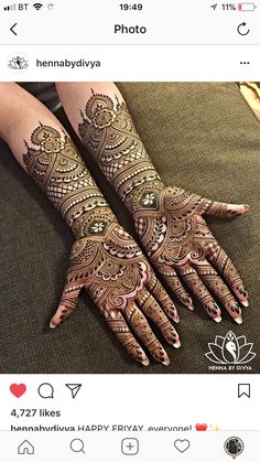 henna tattoos on someone's arm and hand, with the words hennabyiya