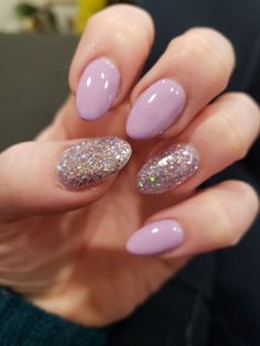 Lilac Nails With Glitter, Lilac Nails Design, Purple Glitter Nails, Lilac Nails, Lavender Nails, Sparkle Nails, Short Acrylic Nails Designs, Easter Nails