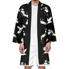 Men Soft Japanese Kimono Robe Yukata Long Haori Cardigan Shirt Dressing Gown Please note: Your monitor color may vary from the actual product. Please note this is in Asian sizing, smaller than western size e.g. UK, US, AU. Please check the measurements carefully before making a purchase.Please allow 2-4cm discrepancy due to different measurement method. If you are not sure which size to buy, please provide height and weight, we will recommend a suitable size. XS: bust--44.1 in/112 cm, shoulder-- Black Cotton Kimono For Summer, Black Cotton Kimono With Print, Black Long Cotton Kimono, Long Black Cotton Kimono, Black Printed Cotton Kimono, Black Cotton Printed Kimono, Vintage Black Kimono For Spring, Spring Cotton Kimono For Tea Ceremony, Casual Cotton Robe With Kimono Sleeves