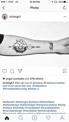 a person's arm with tattoos on it, and the caption for an article