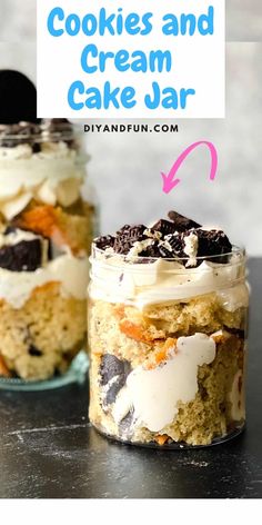 two jars filled with cookies and cream cake jar