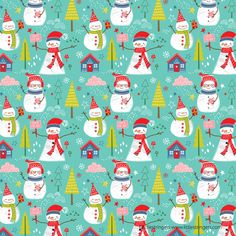 snowmen with hats and scarfs on blue background