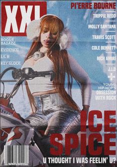 a magazine cover with a woman on a motorcycle