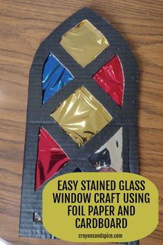 Stained glass windows made from cardboard and foil paper Stained Glass Window Craft, Classroom Window Decorations, Sleeping Beauty Ballet, Sticky Tack, Castle Crafts