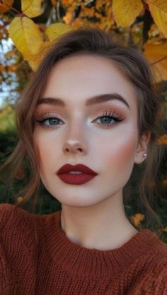 Fall Makeup Trend, Fall Makeup Looks, Smink Inspiration, Fall Makeup, Makeup Pictures, Red Lipstick, Glam Makeup, Makeup For Brown Eyes