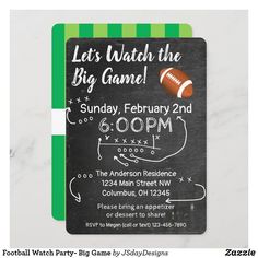 a football themed birthday party with chalkboard and green striped background, it's time to watch the big game