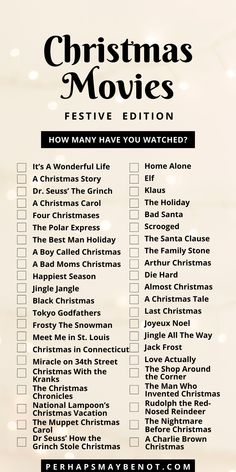 a list for christmas movies on a white background