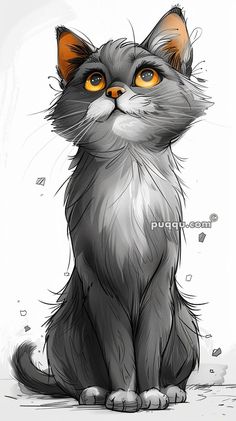 a drawing of a cat with orange eyes and long whiskers on it's fur