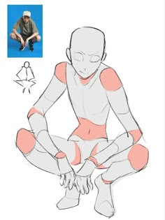 a drawing of a man sitting on the ground with his legs crossed and hands behind him