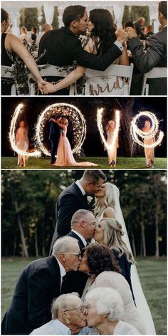 the wedding party is getting ready to have their photo taken with sparklers in front of them