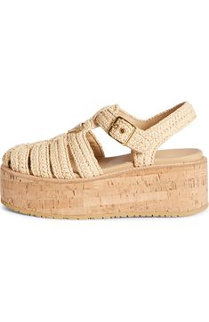 Prada Flatform Fisherman Sandal (Women) | Nordstrom Prada Raffia, Logo Triangle, Prada Fashion, Platform Espadrille Sandals, Platform Espadrilles, Crochet Shoes