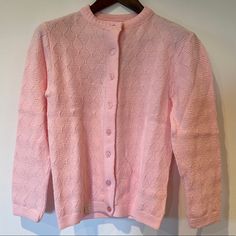 Vintage Carriage Court Cardigan Nwt Dead Stock Size Small (6-8) Vertical Diamond Texture Button Front Slight Balloon Sleeve (Wider Than A Normal Cardigan Sleeve) No Pulls, Stains, Holes, Signs Of Wear Approx Flat Lay Measurements Pit To Pit: 17” Shoulder To Hem: 22.5” Elegant Pink Sweater With Button Closure, Elegant Pink Cardigan With Button Closure, Vintage Pink Cardigan With Buttons, Classic Pink Button-up Sweater, Button-up Daywear Sweater, Pink Sweater With Button Closure For Work, Vintage Carriage, Red Christmas Sweater, Diamond Texture