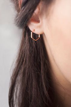 Rose Gold Hoops Small Hoop Earrings Hexagon Earrings Rose | Etsy Hexagon Earrings, Small Gold Hoop Earrings, Geometric Hoop Earrings, Earrings Rose Gold, 18k Gold Earrings, Small Hoop Earrings, Everyday Earrings, Rose Earrings, Geometric Earrings