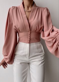 Slim Blouse, Tags Diy, Fashion Tops Blouse, Trendy Fashion Tops, Woman Suit Fashion, Drafting Patterns, Diy Blouse, Fashion Blouse, Lantern Sleeve