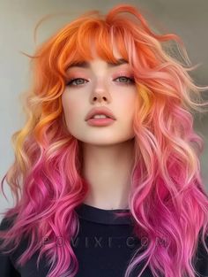 "Romantic Hairstyles for Date Night"
"The Best Hairstyles for Women Over 40" Creative Colour Hair Ideas, Pink And Orange Hair Ombre, Pink Orange Ombre Hair, Pastel Sunset Hair, Multi Colored Hair Ideas, Pink Bangs Black Hair, Orange And Purple Hair, Purple Orange Hair, Two Tone Pink Hair