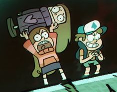 two cartoon characters are standing next to each other in front of a tv screen with the caption rick and mort on it