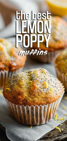 the best lemon poppy muffins on a baking sheet