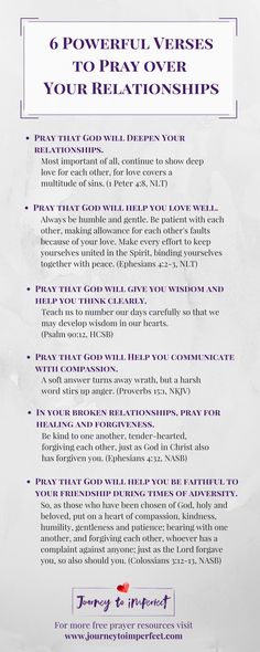 a poster with the words 6 powerful verses to pray over your relationss on it