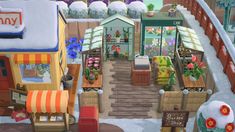 Stores Animal Crossing, Acnh Main Street Ideas, Acnh Garden Shop, Acnh Market Ideas, Animal Crossing Shopping Area, Acnh Shopping District Ideas, Acnh Garden, Acnh Guide