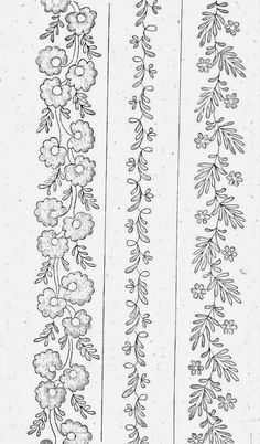 three rows of flowers and leaves drawn on paper