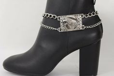 Brand New Fancy Western Fashion Sexy Boot Chic Metal Chain Links Fancy Rodeo - Single Bracelet One Side Only SOLD INDIVIDUALLY  Western Bling Fashion Single Boot Strap Wrap Chain Bracelet - Metal chain strand charm pendant Great for special events, party, going out, dance, prom, photo shoot, day or night. We make this item ourselves This item is made in the U.S.A If you want to make them smaller or bigger please let us know (we will add or take of some of the extension chain)  Can be worn day or Western Bling, Single Bracelet, Western Shoes, Boot Bracelet, Bling Fashion, Charm Anklet, Boot Bling, Boot Straps, Shoe Inspo