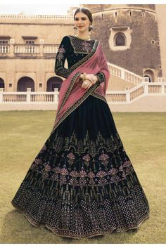 Blue Colour Engagement Lehenga. Satin Silk Lehenga, Navy Blue Lehenga, Black Lehenga Choli, Heavy Lehenga, Engagement Lehenga, Silk Lehenga Choli, Velvet Lehenga, Black Lehenga, Blue Lehenga