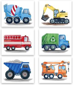 four different types of dump trucks are shown