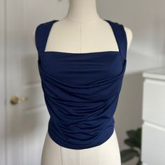 Pretty Going Out Blouse In Navy. Very Soft Material Elegant Navy Sleeveless Top, Navy Fitted Top For Night Out, Casual Blue Top For Date Night, Vintage Tops, Soft Material, Vintage Ladies, Night Out, Going Out, Color Blue