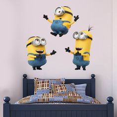 three minion wall decals above a bed