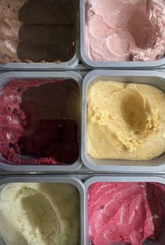 six different types of ice cream in plastic containers