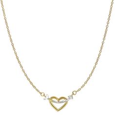 14K Two Tone Gold Arrow Through Open Heart Pendant On 18" Necklace Gold Arrow, Open Heart Necklace, Arrow Pendant, Bezel Necklace, Heart With Arrow, Open Heart, Chain Link Necklace, Heart Pendant Necklace, Heart Of Gold