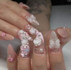 Nail Designs Sanrio, Sanrio Acrylic Nails, Nails Sanrio, Nail Inspo Nail Art, Art Nail Designs, Sanrio Aesthetic, Bunny Nails, Press On