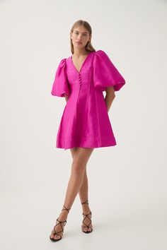 Dusk Puff Sleeve Mini Dress Braided Denim, White Dress Spring, Vestidos Maxi, Deep Magenta, Puff Sleeve Mini Dress, Belted Midi Dress, Knit Jumpsuit, Ruched Midi Dress, Poses References