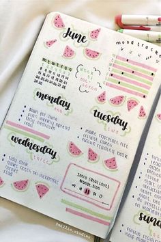 Watermelon Bullet Journal, Ide Jurnal, Best Watermelon, خريطة ذهنية, Penanda Buku, Bullet Journal Spreads, Bullet Journal Ideas Templates, Creating A Bullet Journal, Bullet Journal Mood Tracker Ideas