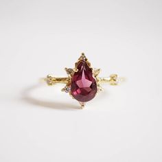 14K Garnet Pear Crush Ring | Etsy Elegant Teardrop Ruby Rings, Fine Jewelry 14k Gold Pear-shaped Ruby Ring, Elegant Burgundy Ruby Gemstone Ring, 14k Gold Pear-shaped Ruby Ring, Elegant Teardrop Ruby Ring For Formal Occasions, Elegant Pear-shaped Red Rings, Elegant Teardrop Birthstone Ring As Gift, Elegant Red Pear-shaped Rings, Elegant Pear-shaped Ruby Promise Ring