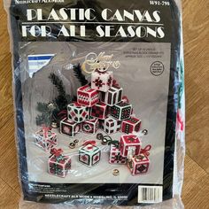 plastic canvass for all seasons with christmas decorations