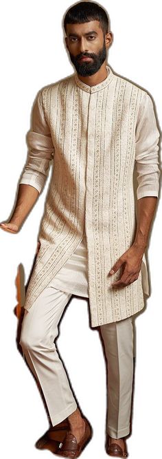 Embroidered Sherwani, Fashion App, Aza Fashion, Off White, For Men, Floral, White