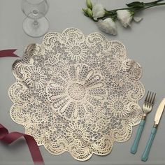 6 Pack | 15inch Gold Vintage Floral Lace Vinyl Placemats, Non-Slip Dining Table Mats Table Mats Wedding, Placemat For Wedding, Placemats Design, Easter Dinner Table, Lace Placemats, Vinyl Placemats, Dining Table Mats, Dining Table Placemats, Luxury Dinnerware