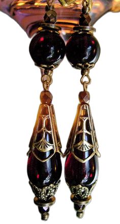 Elegant Bronze Earrings With Dangling Beads, Formal Victorian Teardrop Chandelier Earrings, Ornate Teardrop Chandelier Earrings For Formal Occasions, Victorian Teardrop Chandelier Earrings For Formal Occasions, Elegant Czech Glass Teardrop Earrings, Elegant Czech Glass Earrings With French Hook, Elegant Earrings With French Hook And Czech Glass, Vintage Czech Glass Earrings With Dangling Beads, Antique Teardrop Earrings For Evening