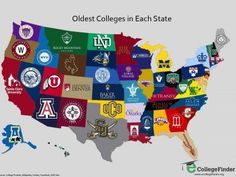 a map of the united states with college emblems in each state on it's side