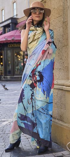 Blue color Saree in Crepe Silk, Silk fabric with Digital Print work Cream Saree, Grey Saree, Crepe Silk Sarees, Crepe Saree, Utsav Fashion, Satin Saree, Designer Sarees Online, Casual Saree, Wear Saree