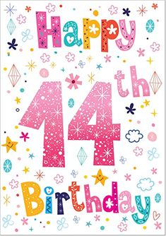 a birthday card with the number four in pink and blue