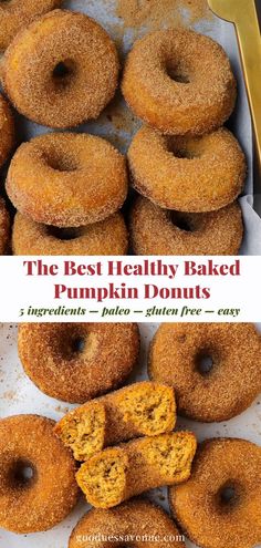 the best healthy baked pumpkin doughnuts in a box with two different pictures on top