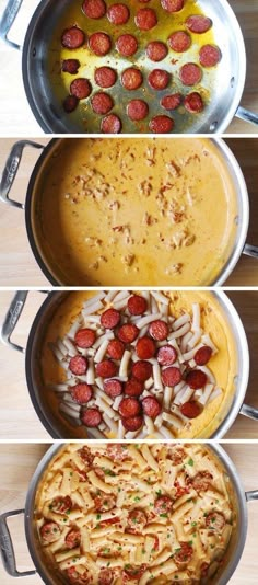 four different types of food in pans on a table