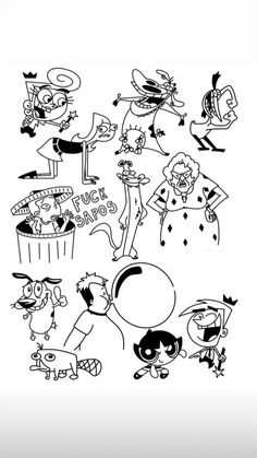 an image of cartoon characters in black and white